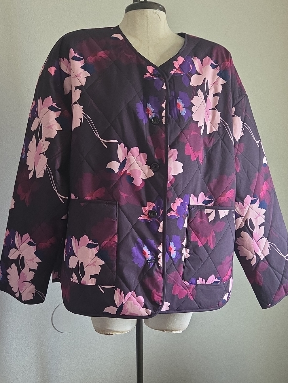 Liz Claiborne Quilted Floral Jacket - Purple & Pink